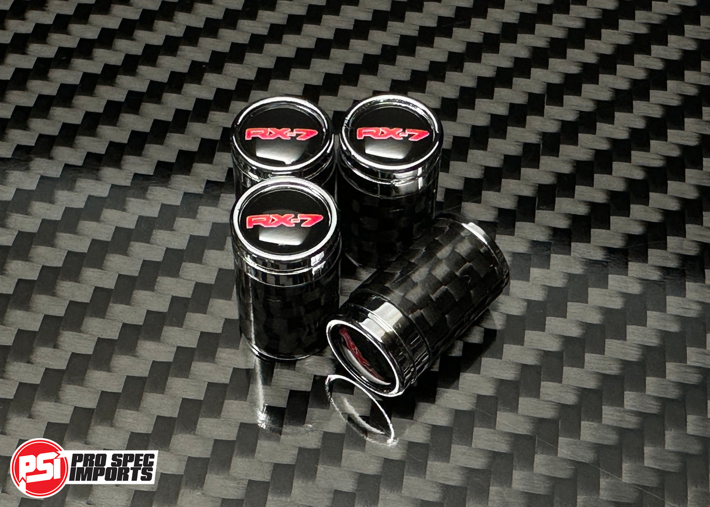 RX-7 Carbon Fibre Tire Valve Stem Caps For Mazda RX7, FD, FC, SA, FB, RX-7, 12A, 13B Rotary, Rotor, Wheel, tire, Gift