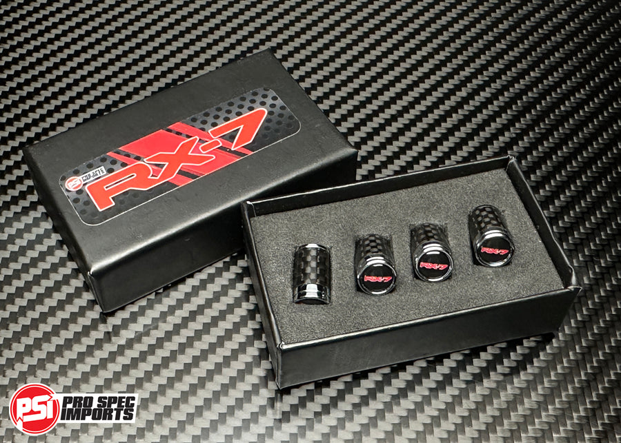 RX-7 Carbon Fibre Tire Valve Stem Caps For Mazda RX7, FD, FC, SA, FB, RX-7, 12A, 13B Rotary, Rotor, Wheel, tire, Gift